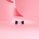 Emerald Cut Sapphire Blue CZ Stud Earrings in Sterling Silver, Silver or Gold, Square Cut Crystal Earrings, September Birthstone