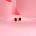 Emerald Cut Sapphire Blue CZ Stud Earrings in Sterling Silver, Silver or Gold, Square Cut Crystal Earrings, September Birthstone