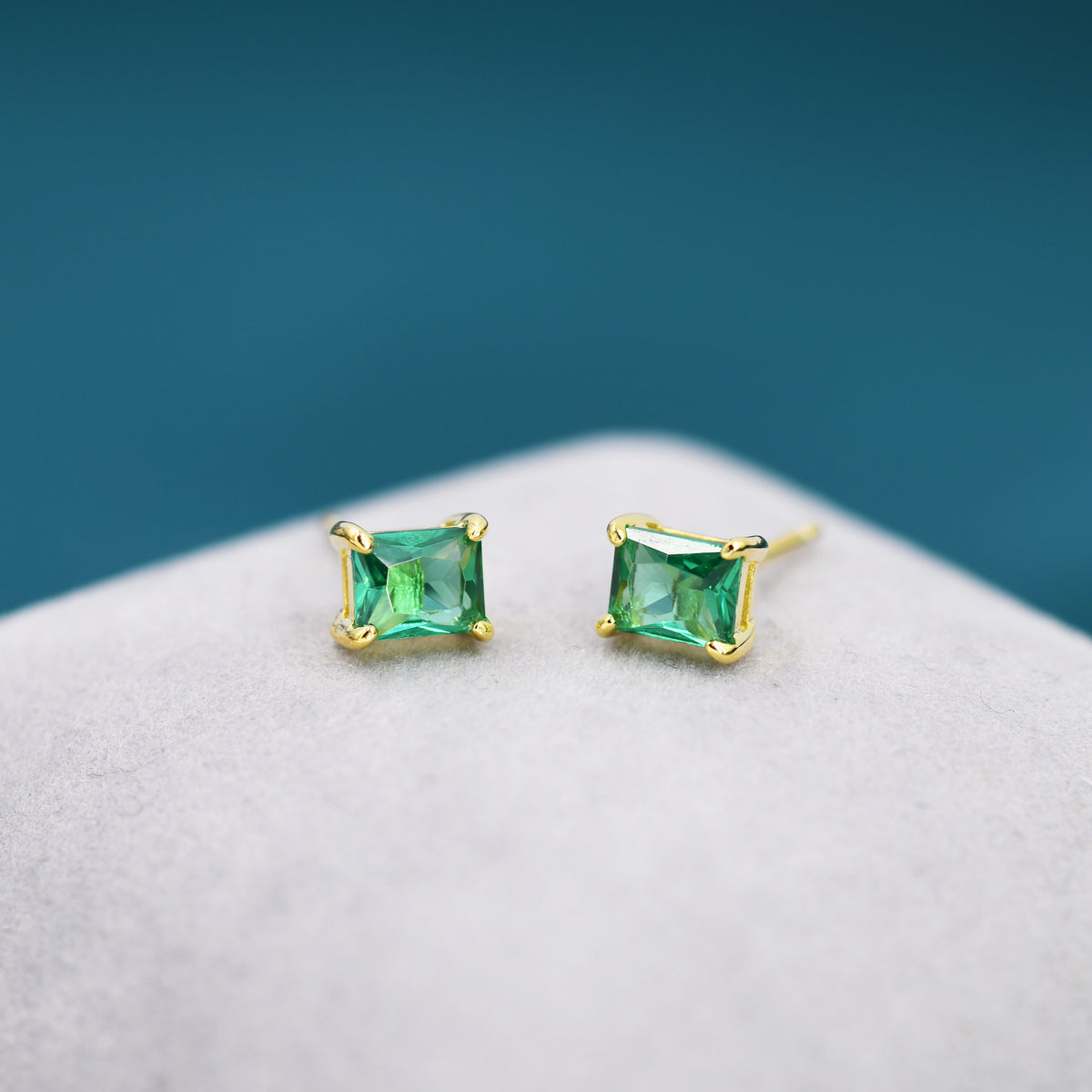 Emerald Cut Emerald Green CZ Stud Earrings in Sterling Silver, Silver or Gold, Square Cut Crystal Earrings, May Birthstone