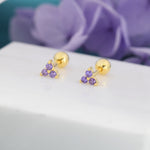 Tiny Three Amethyst Purple CZ Screw Back Earrings in Sterling Silver, Purple CZ Trinity Screwback, CZ Trio Earrings