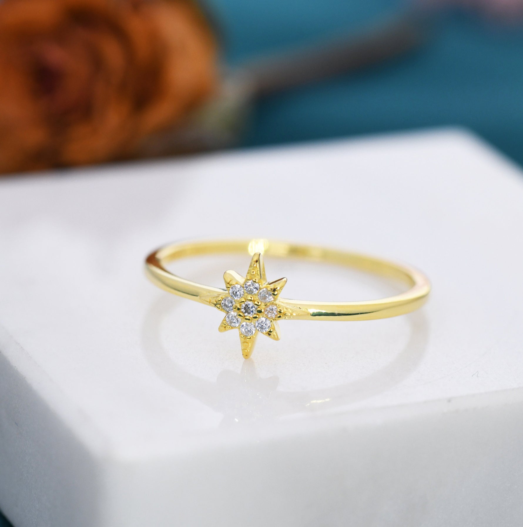 Sterling Silver Starburst Ring - Dainty Star Ring - Stacking Ring