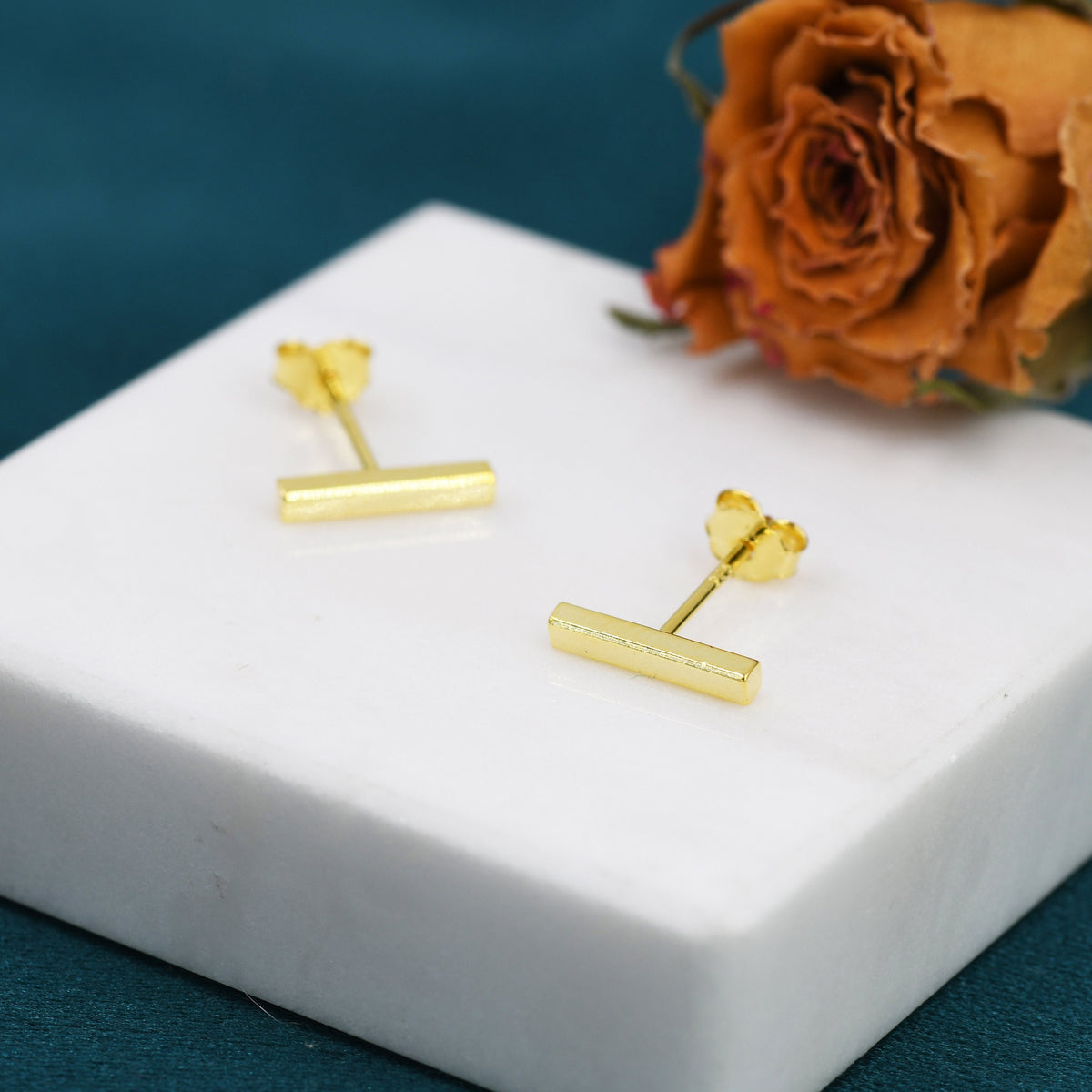 Tiny Bar Stud Earrings in Sterling Silver, Silver, Gold or Rose Gold, Skinny Bar Earrings, Delicate Bar Earrings