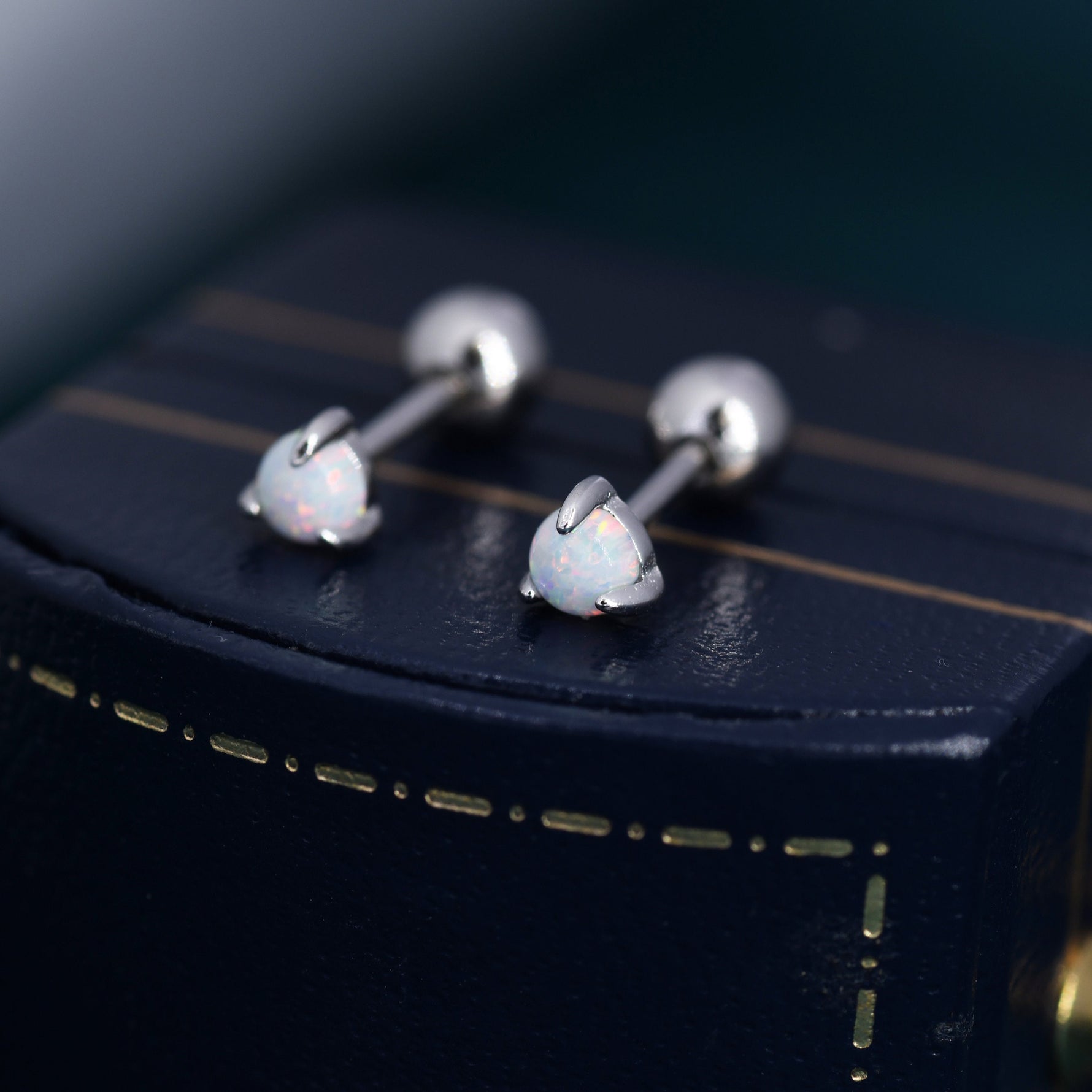 White Opal Screw back Earrings in Sterling Silver, Silver or Gold, Opal Three Prong Earrings, Screwback Earrings, Opal Barbell Earrings