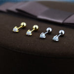 White Opal Screw back Earrings in Sterling Silver, Silver or Gold, Opal Three Prong Earrings, Screwback Earrings, Opal Barbell Earrings