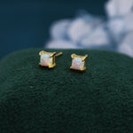 White Opal Square Stud Earrings in Sterling Silver - Gold or Silver - Opal Cube Earrings - Petite Stud Earrings, Fire Opal, Square Shape