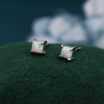 White Opal Square Stud Earrings in Sterling Silver - Gold or Silver - Opal Cube Earrings - Petite Stud Earrings, Fire Opal, Square Shape