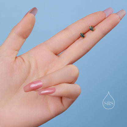 Blue Opal Oval Stud Earrings in Sterling Silver - Gold or Silver - Opal Oval Earrings - Opal Prong Set Earrings,Blue Opal