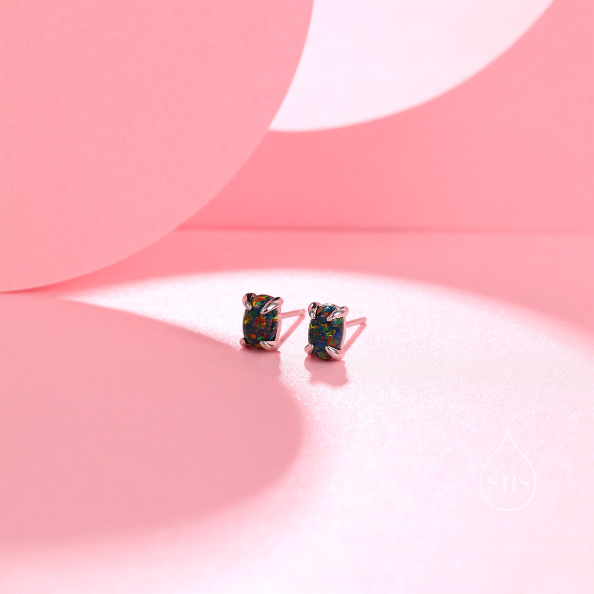 Black Opal Oval Stud Earrings