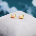 Pink Opal Oval Stud Earrings in Sterling Silver - Gold or Silver - Opal Oval Earrings - Opal Prong Set Earrings, Pink Opal
