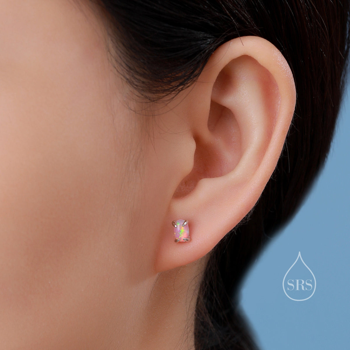 Pink Opal Oval Stud Earrings in Sterling Silver - Gold or Silver - Opal Oval Earrings - Opal Prong Set Earrings, Pink Opal