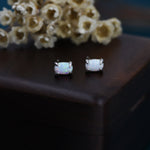 White Opal Oval Stud Earrings in Sterling Silver - Gold or Silver - Opal Oval Earrings - Opal Prong Set Earrings, White Opal