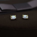 White Opal Oval Stud Earrings in Sterling Silver - Gold or Silver - Opal Oval Earrings - Opal Prong Set Earrings, White Opal