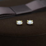White Opal Oval Stud Earrings in Sterling Silver - Gold or Silver - Opal Oval Earrings - Opal Prong Set Earrings, White Opal