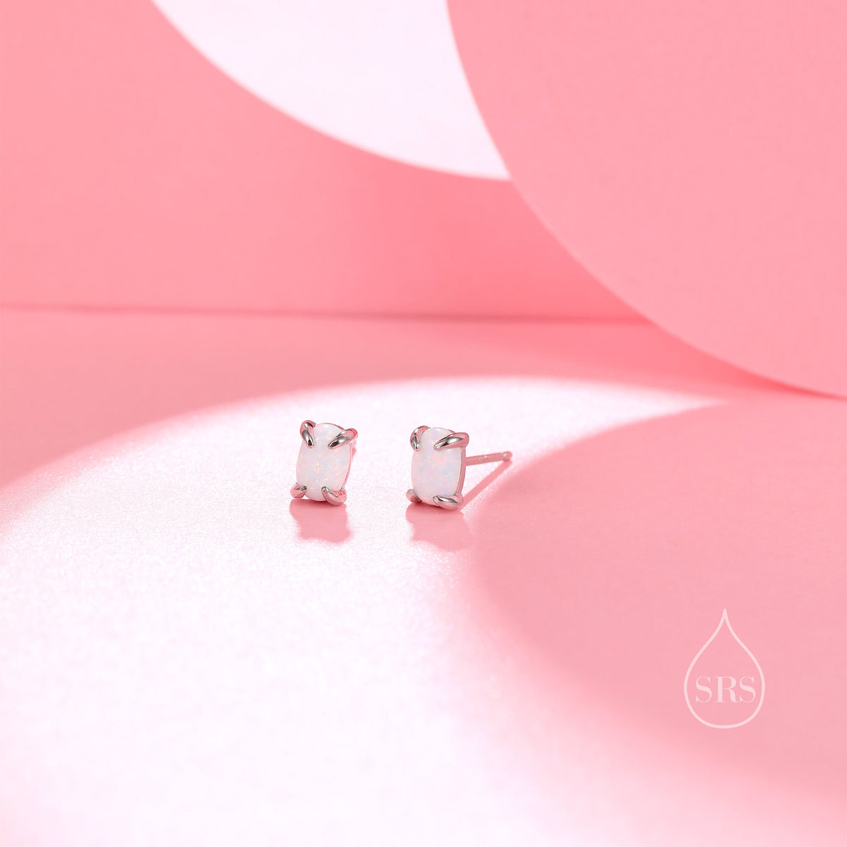 White Opal Oval Stud Earrings in Sterling Silver - Gold or Silver - Opal Oval Earrings - Opal Prong Set Earrings, White Opal