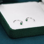 2mm Emerald Green CZ Huggie Hoop Earrings in Sterling Silver, Silver, or Gold, Half Hoop, Open Hoop, Pull Through, Dainty Earrings