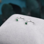 2mm Emerald Green CZ Huggie Hoop Earrings in Sterling Silver, Silver, or Gold, Half Hoop, Open Hoop, Pull Through, Dainty Earrings