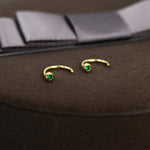 2mm Emerald Green CZ Huggie Hoop Earrings in Sterling Silver, Silver, or Gold, Half Hoop, Open Hoop, Pull Through, Dainty Earrings