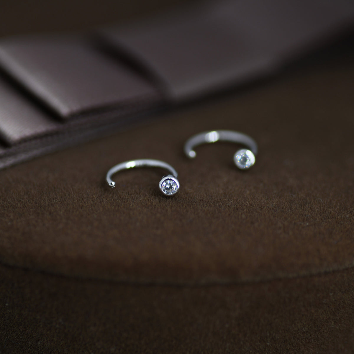 2mm Diamond CZ Huggie Hoop Earrings in Sterling Silver, Silver, or Gold, Half Hoop, Open Hoop, Pull Through, Dainty Earrings