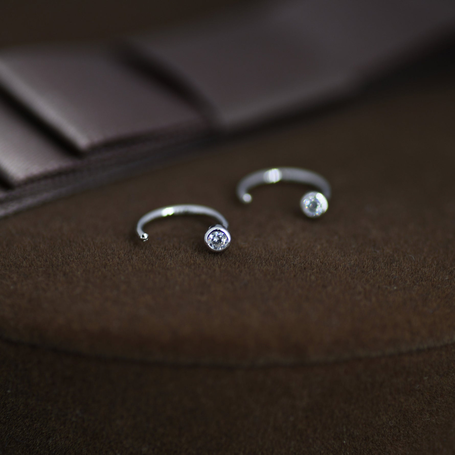 2mm Diamond CZ Huggie Hoop Earrings in Sterling Silver, Silver, or Gold, Half Hoop, Open Hoop, Pull Through, Dainty Earrings