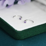 2mm Amethyst Purple CZ Huggie Hoop Earrings in Sterling Silver, Silver or Gold, Half Hoop, Open Hoop, Pull Through, February Birthstone