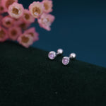 Tiny Pink CZ Barbell Earrings in Sterling Silver, 3mm or 4mm CZ Screw Back Dot Earrings, Screwback Earrings, October Birthstone