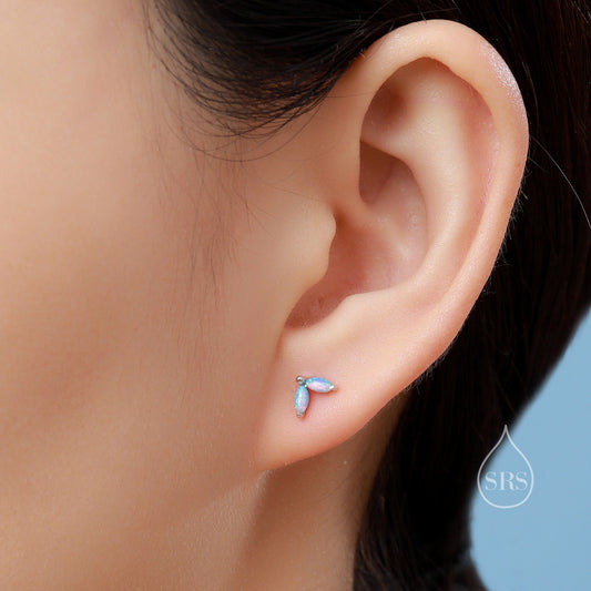 Sterling Silver Blue Opal Marquise Cluster Earrings, Stud Earrings or Screw Back, Marquise Fan Stud, Two Marquise Opal Stud, Gold or Silver