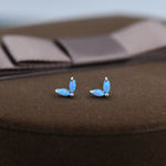 Sterling Silver Blue Opal Marquise Leaf Internally Threaded Flat Back/Screw Back/ Stud Earrings, Marquise Fan Stud, Opal Crown Stud