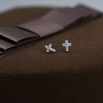 Very Tiny Cross Stud Earrings in Sterling Silver with CZ crystals, Crystal Pave Cross Earrings, Tiny Cross Stud