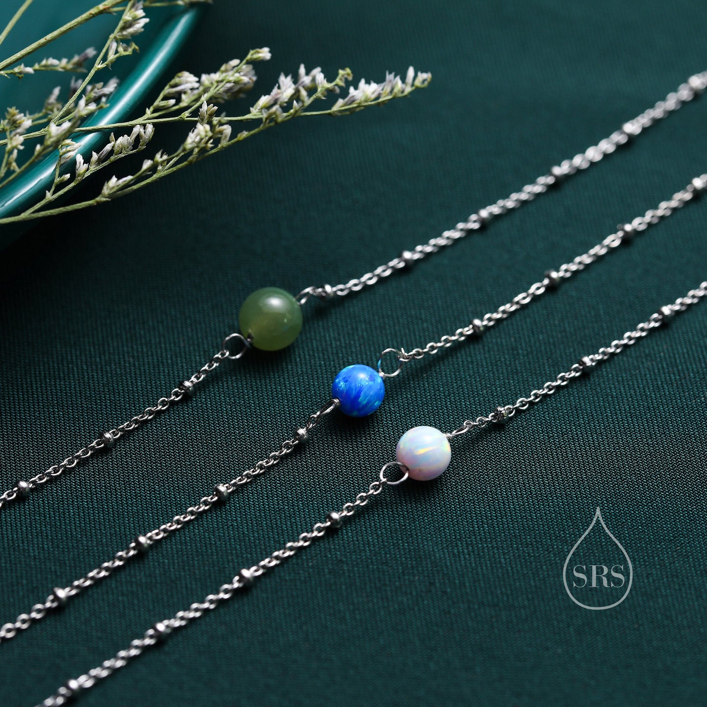 White Opal Bead Bracelet in Sterling Silver, Blue Opal Bracelet , Single Opal Bracelet, Genuine Opal Crystal, Lab Opal Bracelet