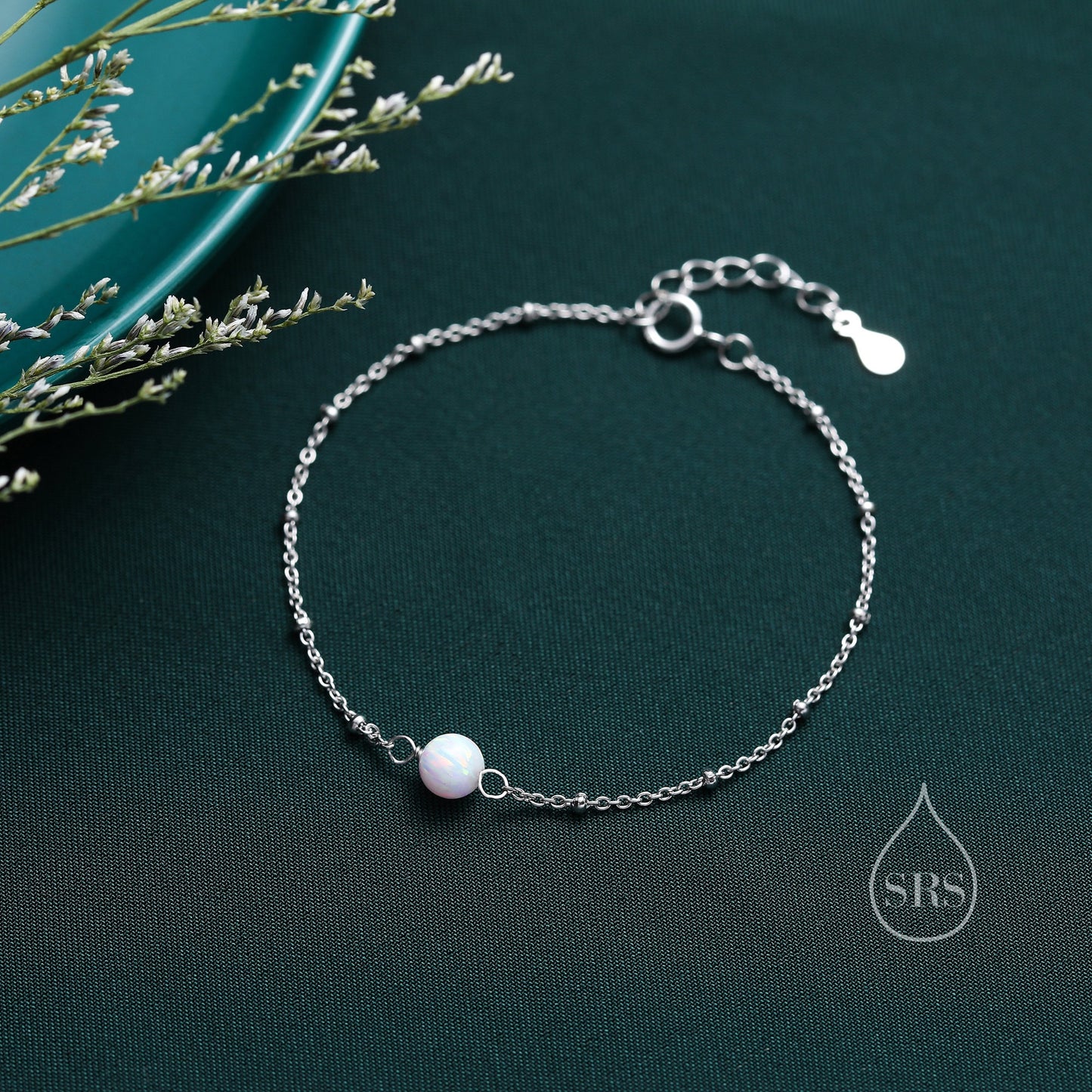 White Opal Bead Bracelet in Sterling Silver, Blue Opal Bracelet , Single Opal Bracelet, Genuine Opal Crystal, Lab Opal Bracelet