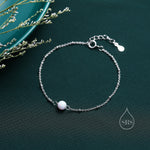 White Opal Bead Bracelet in Sterling Silver, Blue Opal Bracelet , Single Opal Bracelet, Genuine Opal Crystal, Lab Opal Bracelet