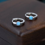 Blue Opal Dagger Huggie Hoop Earrings in Sterling Silver, Tiny Opal Hoops, Opal Hoops