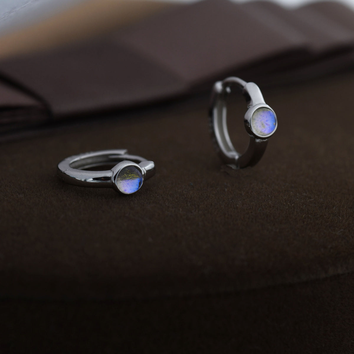 Moonstone Huggie Hoop Earrings in Sterling Silver, Tiny Moonstone Hoops, Moonstone Hoops, Simulated Moonstone Hoops