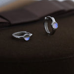 Moonstone Huggie Hoop Earrings in Sterling Silver, Tiny Moonstone Hoops, Moonstone Hoops, Simulated Moonstone Hoops