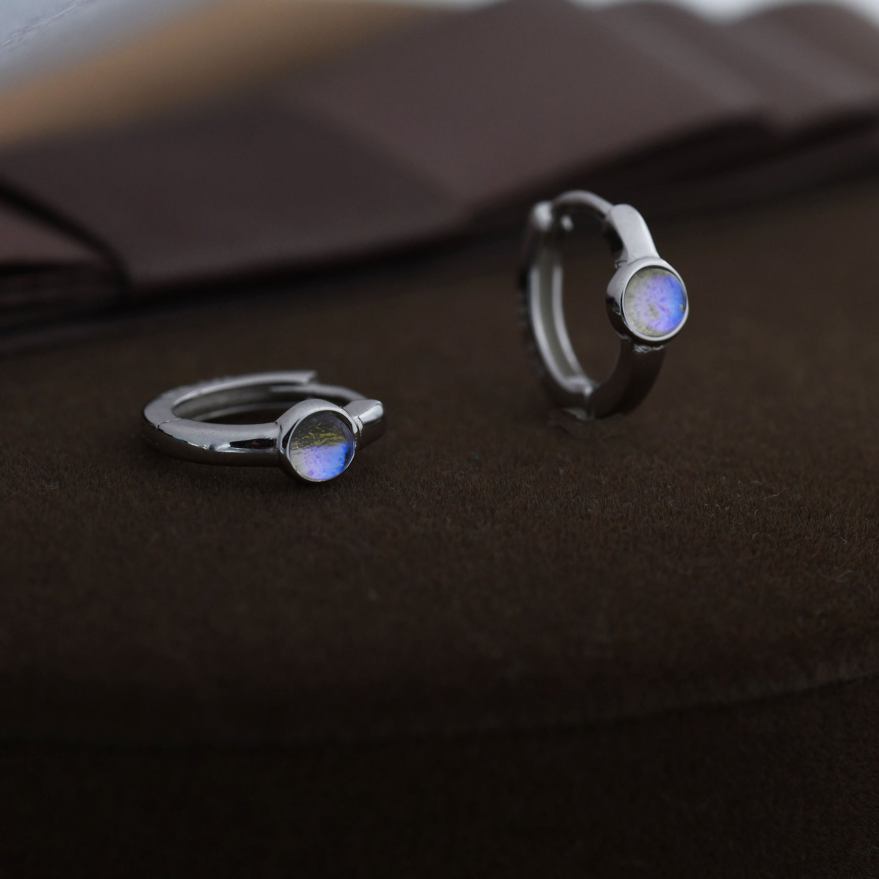 Moonstone Huggie Hoop Earrings in Sterling Silver, Tiny Moonstone Hoops, Moonstone Hoops, Simulated Moonstone Hoops