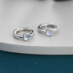 Moonstone Huggie Hoop Earrings in Sterling Silver, Tiny Moonstone Hoops, Moonstone Hoops, Simulated Moonstone Hoops
