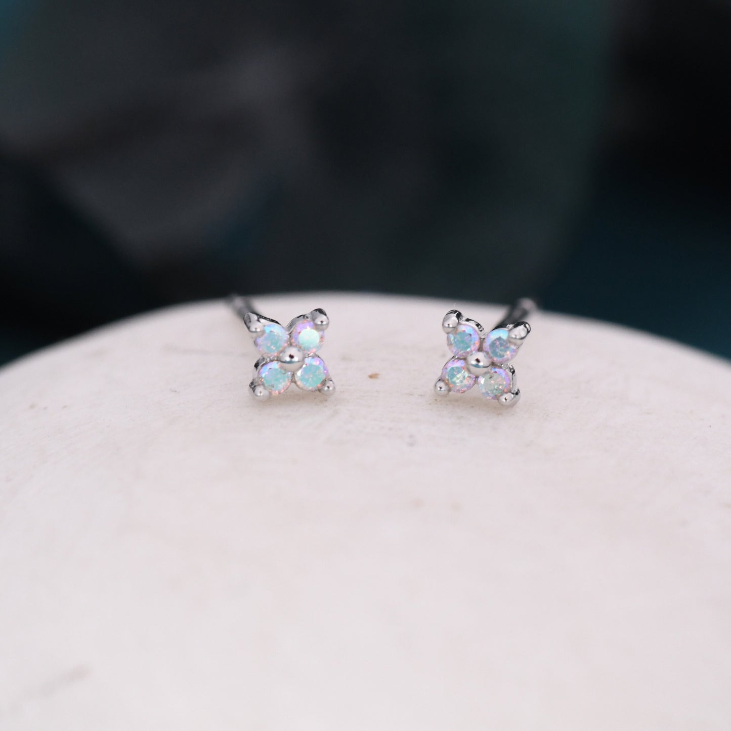 Extra Small Aurora CZ Flower Stud Earrings in Sterling Silver -  Aurora AB Crystal CZ Stud, Hydrangea Stud