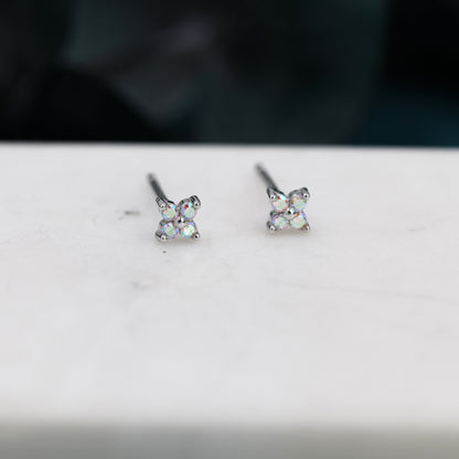 Extra Small Aurora CZ Flower Stud Earrings in Sterling Silver -  Aurora AB Crystal CZ Stud, Hydrangea Stud