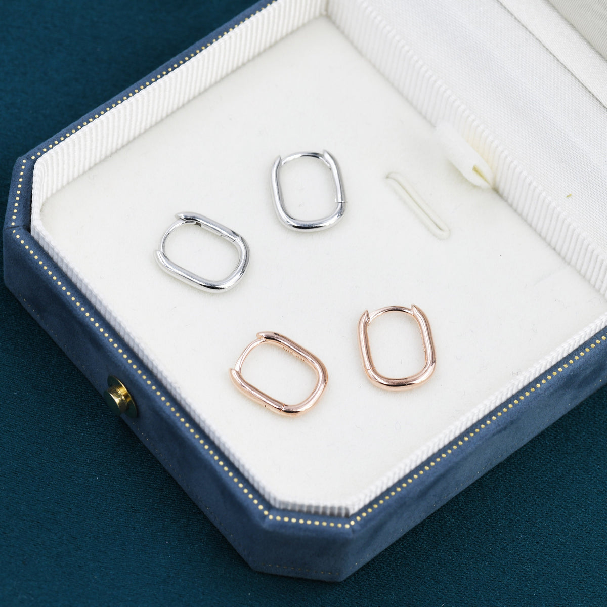 Pair of Mini Rectangular Hoop Earrings in Sterling Silver, Oval Hoop Earrings, Silver or Rose Gold, Square Hoop Earrings