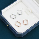 Pair of Mini Rectangular Hoop Earrings in Sterling Silver, Oval Hoop Earrings, Silver or Rose Gold, Square Hoop Earrings