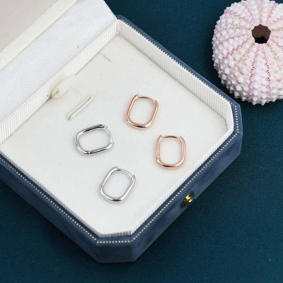 Pair of Mini Rectangular Hoop Earrings in Sterling Silver, Oval Hoop Earrings, Silver or Rose Gold, Square Hoop Earrings