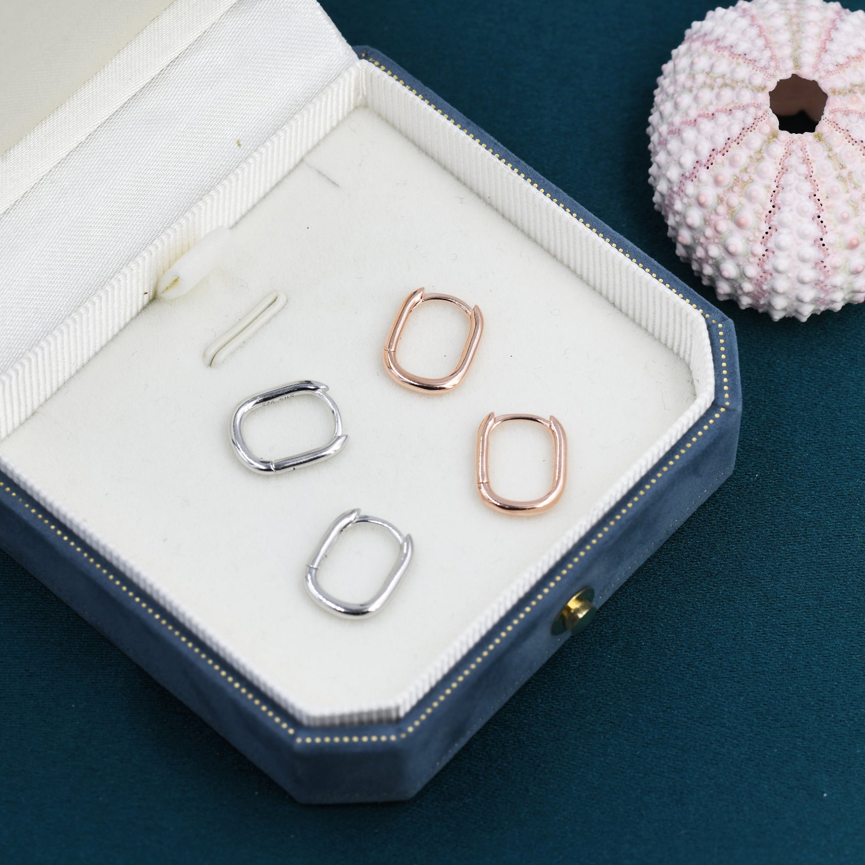 Pair of Mini Rectangular Hoop Earrings in Sterling Silver, Oval Hoop Earrings, Silver or Rose Gold, Square Hoop Earrings