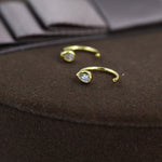 CZ Droplet Huggie Hoop Earrings in Sterling Silver, Tiny CZ Pear Cut Open Hoops, Pull Through Threaders, Half Hoops, C Shape