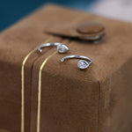 CZ Droplet Huggie Hoop Earrings in Sterling Silver, Tiny CZ Pear Cut Open Hoops, Pull Through Threaders, Half Hoops, C Shape