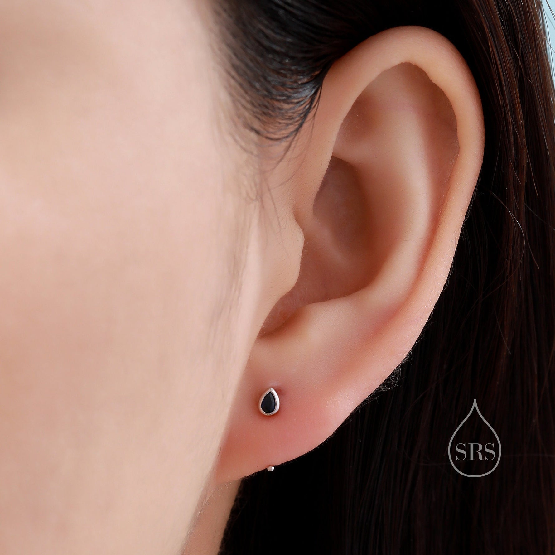 CZ Droplet Huggie Hoop Earrings in Sterling Silver, Tiny CZ Pear Cut Open Hoops, Pull Through Threaders, Half Hoops, C Shape