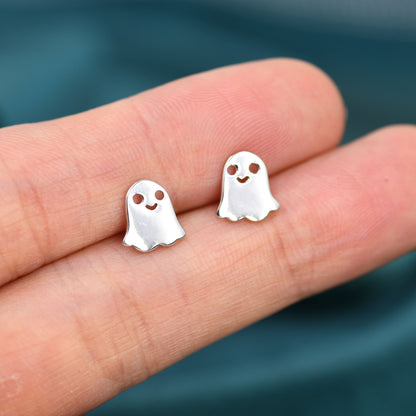 Cute Little Ghost Stud Earrings in Sterling Silver, Tiny Ghost Earrings