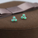 Mint Green Opal Dot Circle Stud Earrings in Sterling Silver - Silver or Gold - Fire Opal Trio Earrings, Three Opals