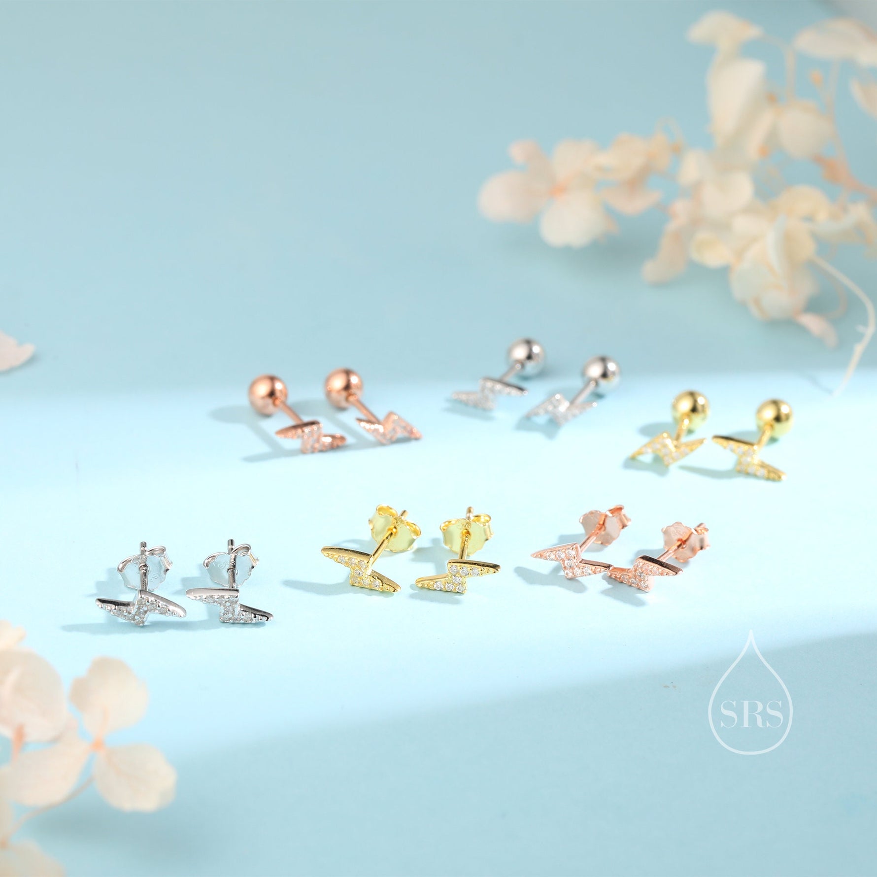 CZ Lightning Bolt Screw Back Earrings in Sterling Silver, Lightning Bolt Barbell Earrings, Silver, Gold and Rose Gold, Bolt Screwback