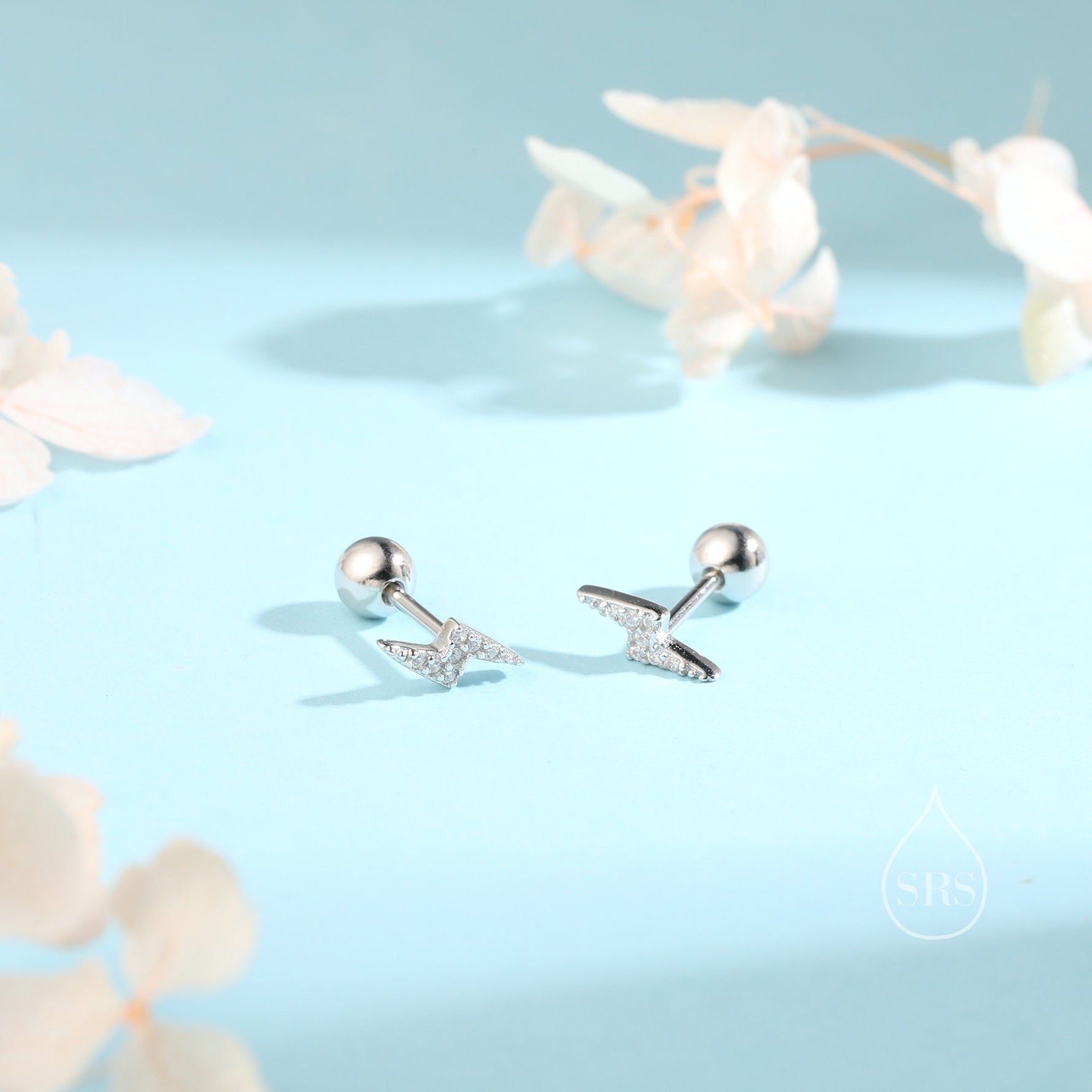 CZ Lightning Bolt Screw Back Earrings in Sterling Silver, Lightning Bolt Barbell Earrings, Silver, Gold and Rose Gold, Bolt Screwback