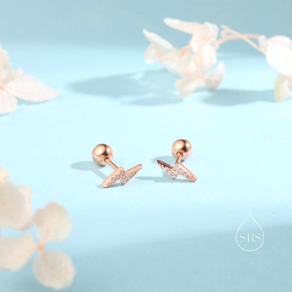 CZ Lightning Bolt Screw Back Earrings in Sterling Silver, Lightning Bolt Barbell Earrings, Silver, Gold and Rose Gold, Bolt Screwback